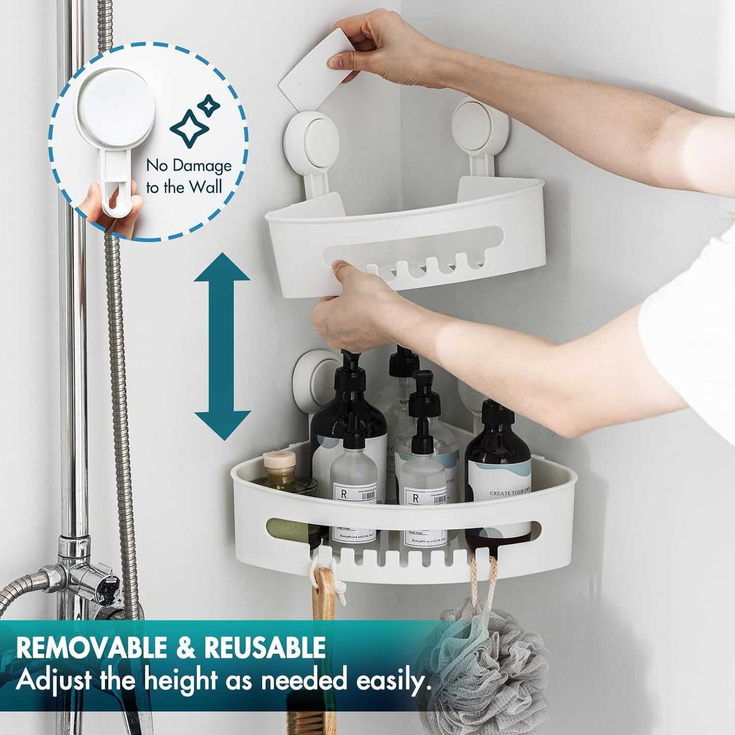 Bathroom Suction Shelf Storage Basket, Pack of 2