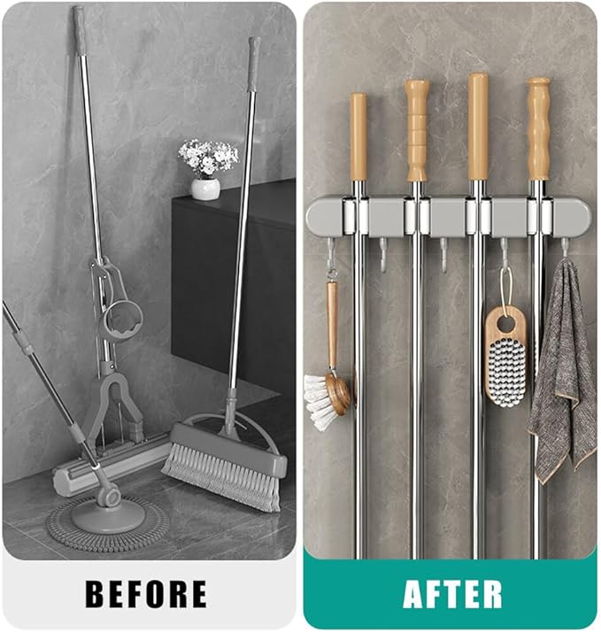 Wall Mounted Mop Holder - For Bathroom, Kitchen & Balcony