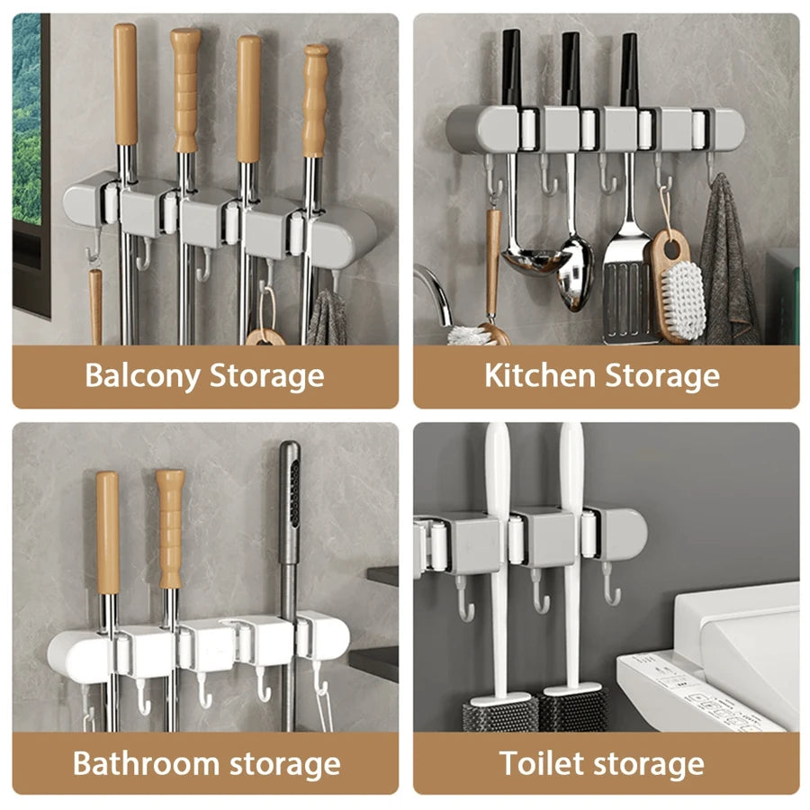 Wall Mounted Mop Holder - For Bathroom, Kitchen & Balcony