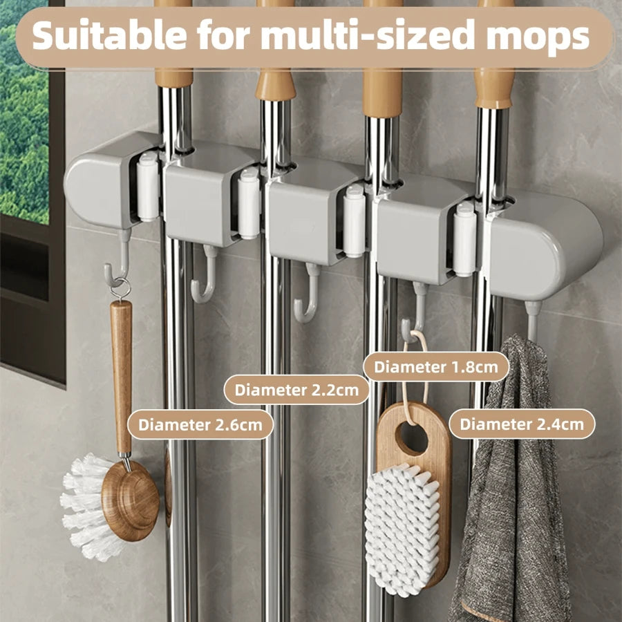 Wall Mounted Mop Holder - For Bathroom, Kitchen & Balcony