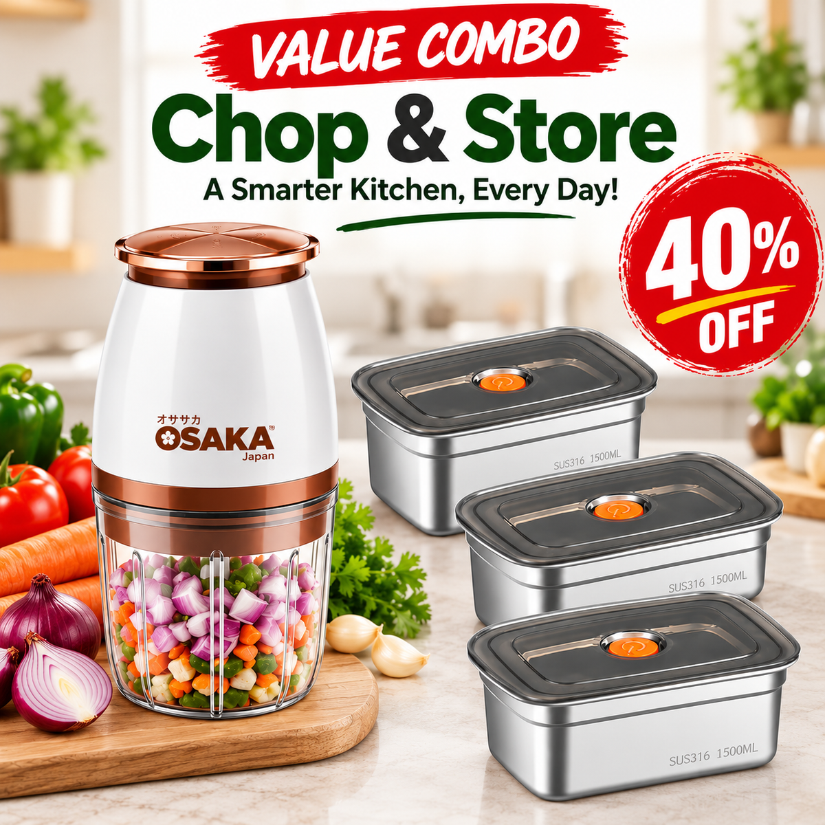 One-Touch Electric Vegetable Chopper - Premium Quality Guaranteed