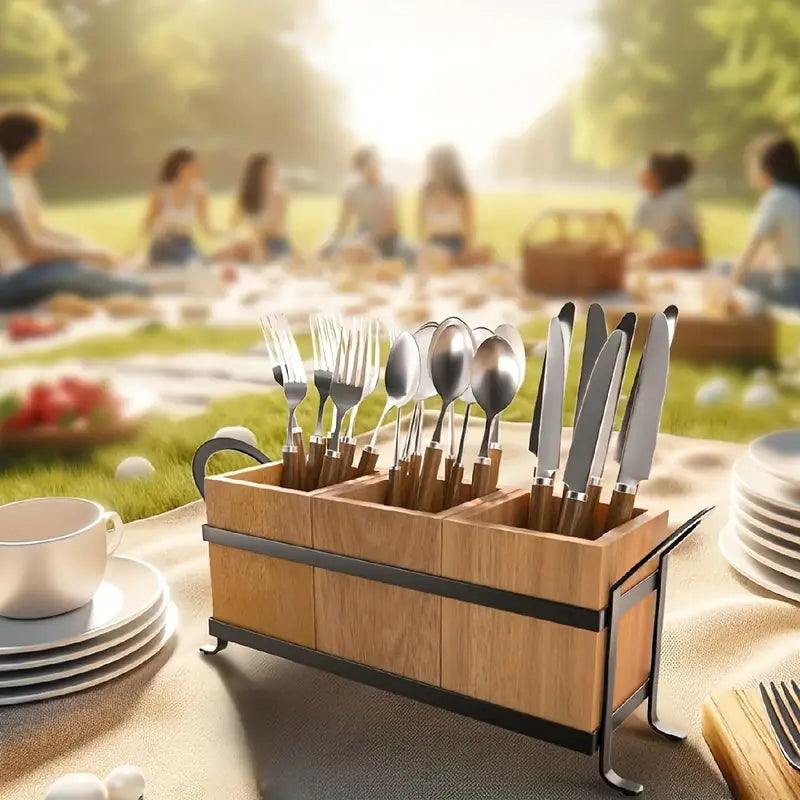 3 Compartment Wooden Cutlery Organiser