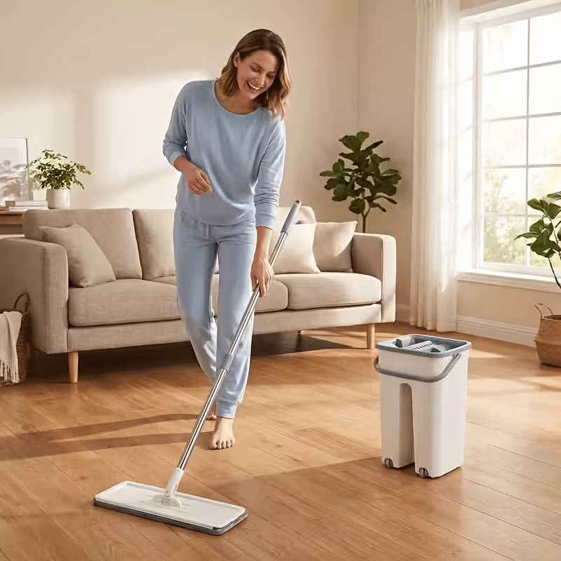 Flat Mop with Self Cleaning Bucket