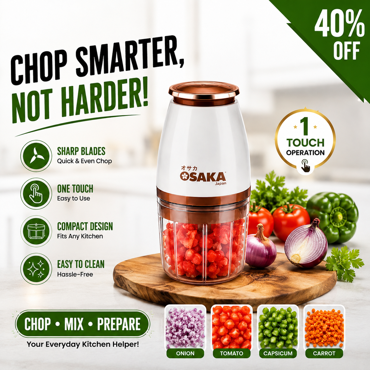 One-Touch Electric Vegetable Chopper - Premium Quality Guaranteed