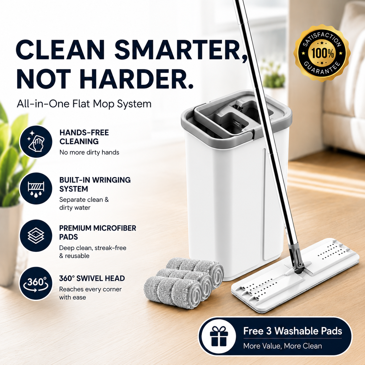 Flat Mop with Self Cleaning Bucket