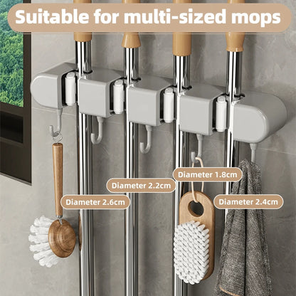 Wall Mounted Mop Holder - For Bathroom, Kitchen & Balcony