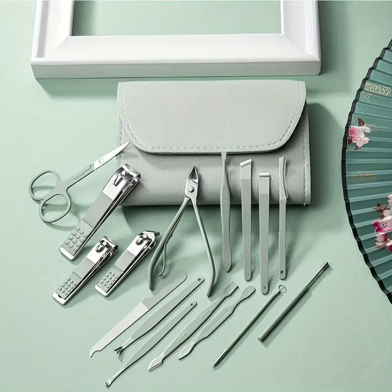 16 in 1 Manicure & Nail Care Set with Leather Case