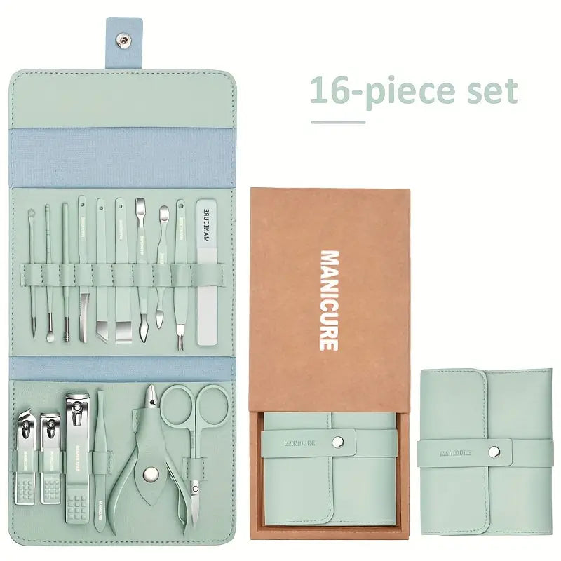 16 in 1 Manicure & Nail Care Set with Leather Case