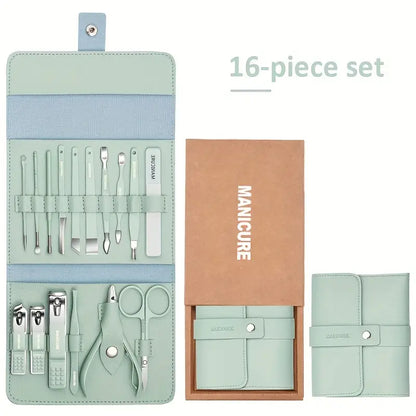 16 in 1 Manicure & Nail Care Set with Leather Case