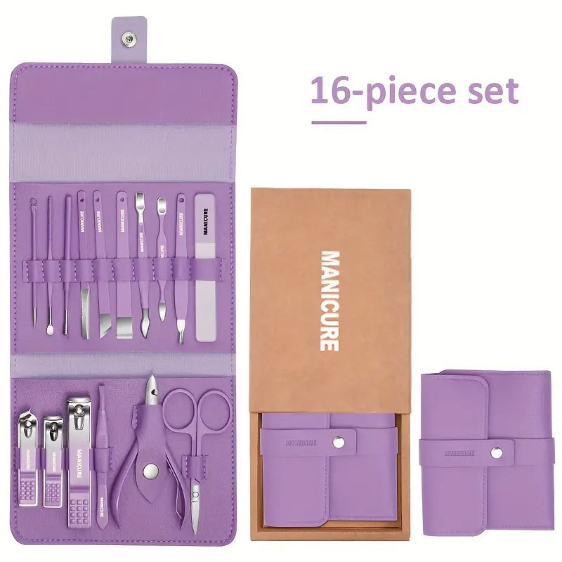 16 in 1 Manicure & Nail Care Set with Leather Case