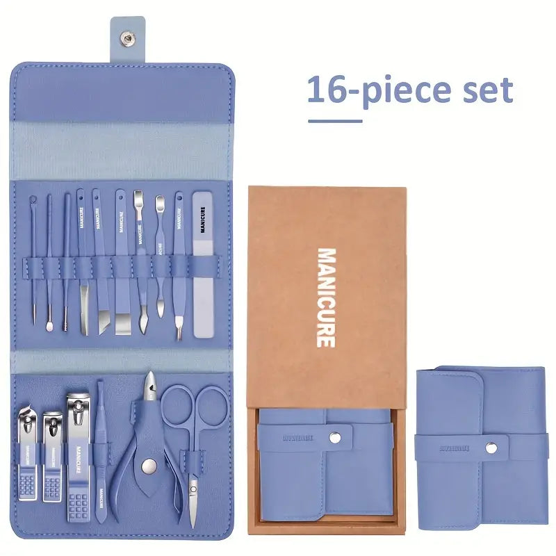 16 in 1 Manicure & Nail Care Set with Leather Case