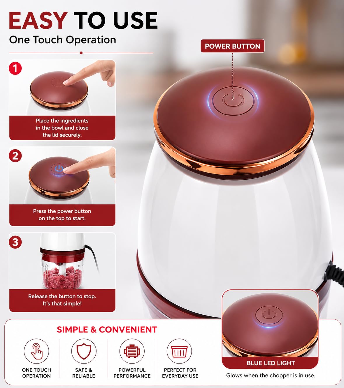 One-Touch Electric Vegetable Chopper - Premium Quality Guaranteed