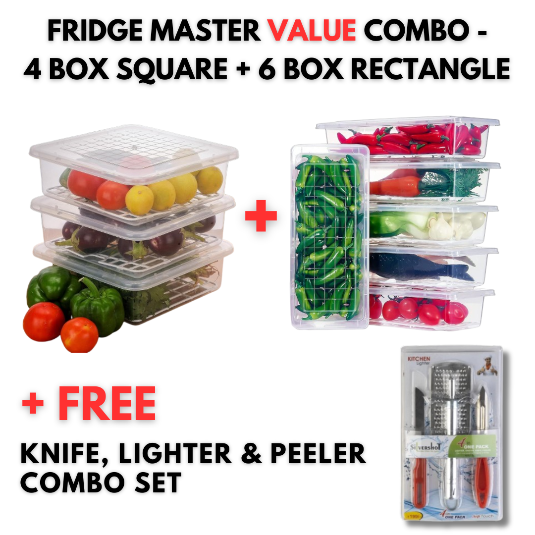 Fridge Master - 6 Storage Box with Free Knife & Lighter Combo Set