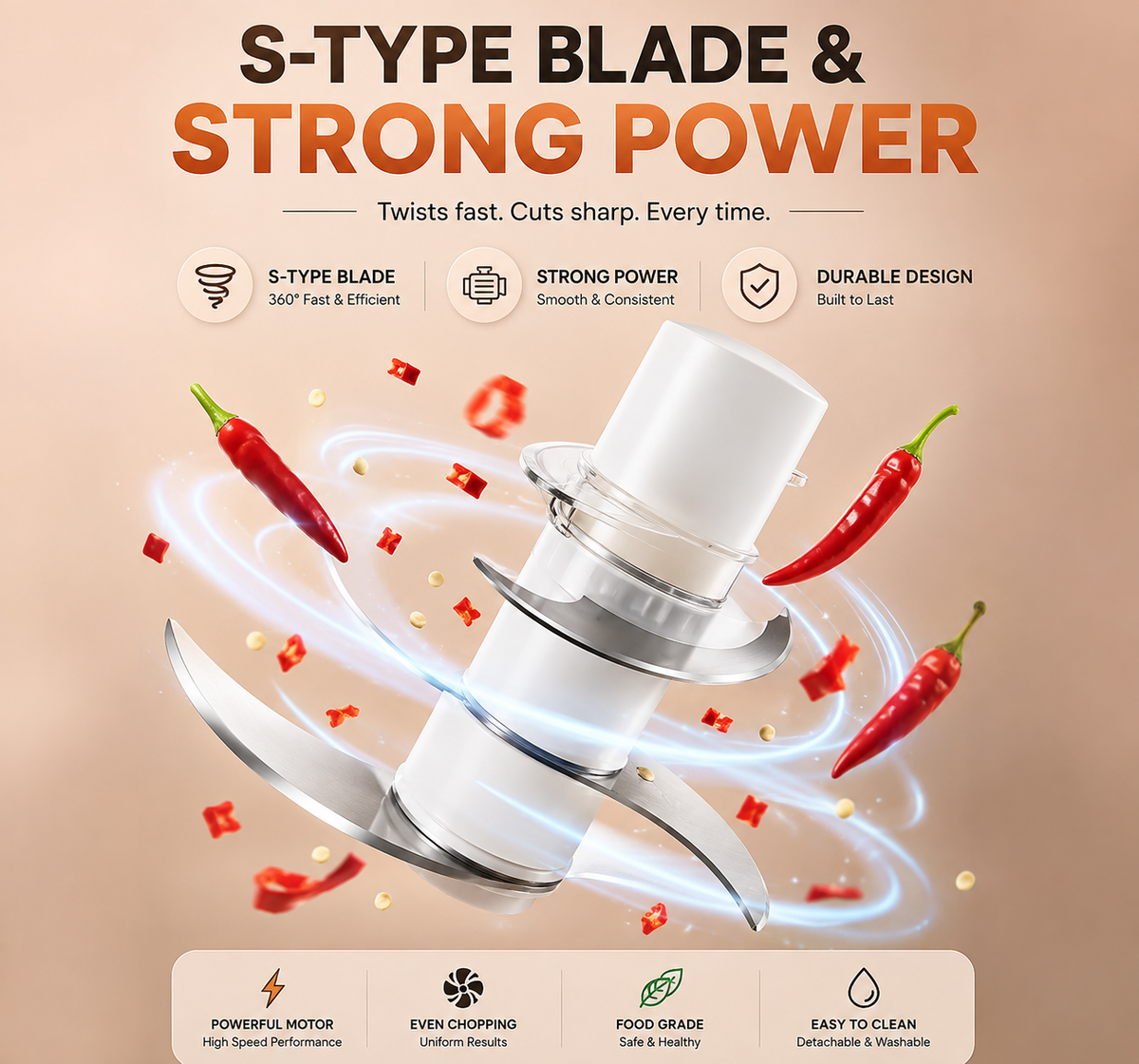 One-Touch Electric Vegetable Chopper - Premium Quality Guaranteed