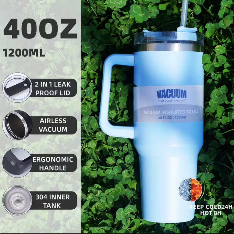 Sovo - Stainless Steel Tumbler with Straw - Premium Quality