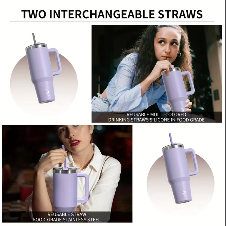 Sovo - Stainless Steel Tumbler with Straw - Premium Quality