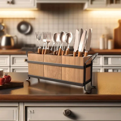 3 Compartment Wooden Cutlery Organiser