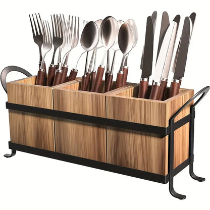 3 Compartment Wooden Cutlery Organiser