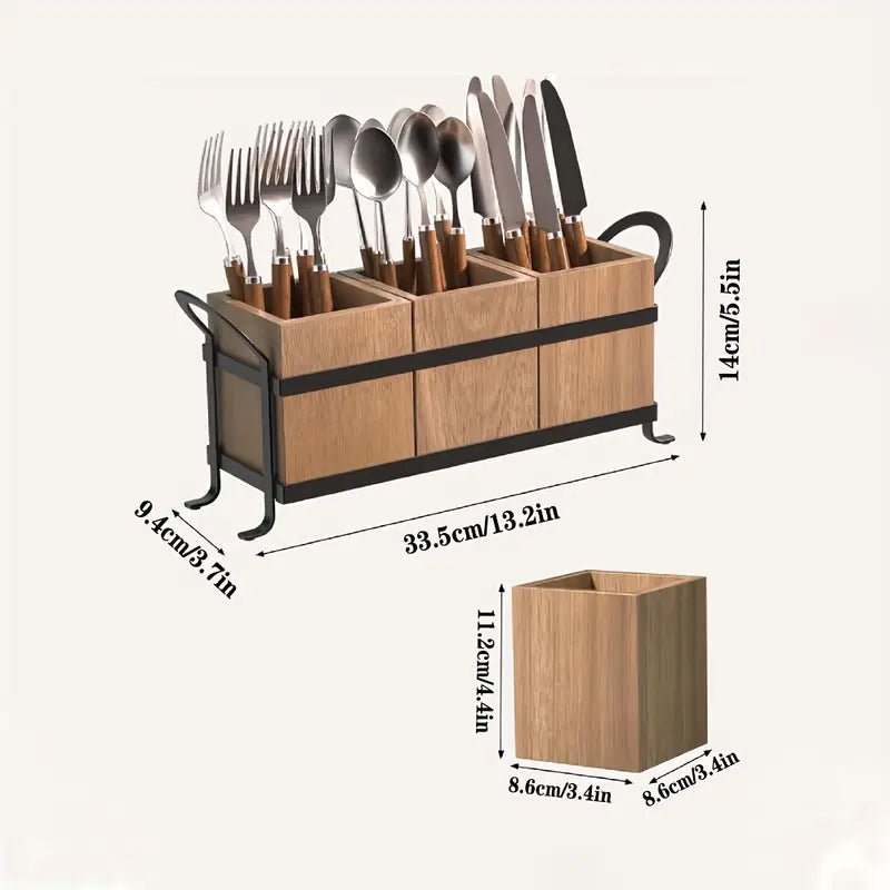 3 Compartment Wooden Cutlery Organiser