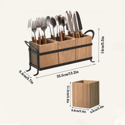 3 Compartment Wooden Cutlery Organiser