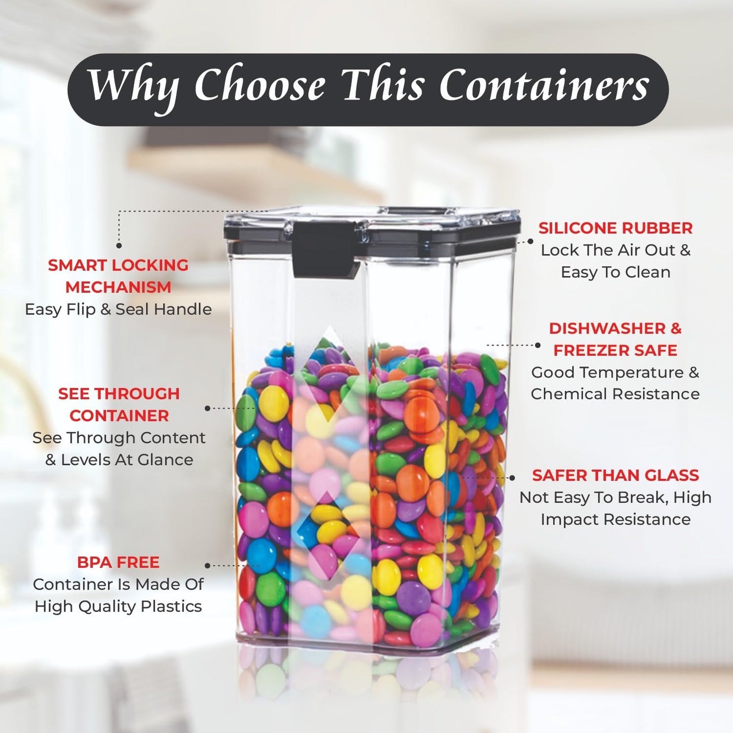 Plastic Container for storage - Air Tight - (Transparent, 700 ML & 1100 ML, Set Of 8)