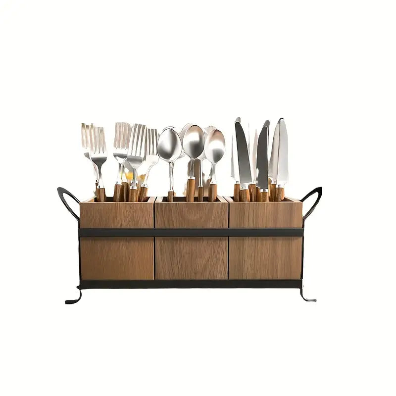 3 Compartment Wooden Cutlery Organiser