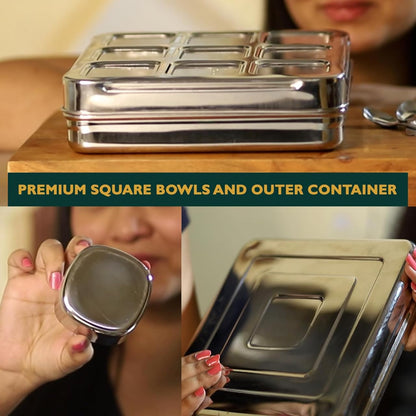 9 In 1 Square Stainless Steel Spice Box or Masala Dani