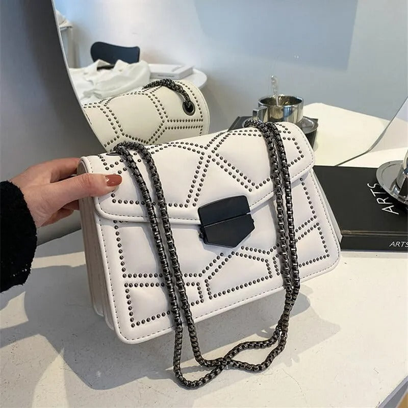Retro Elegance - Vintage rivet chain sling bag