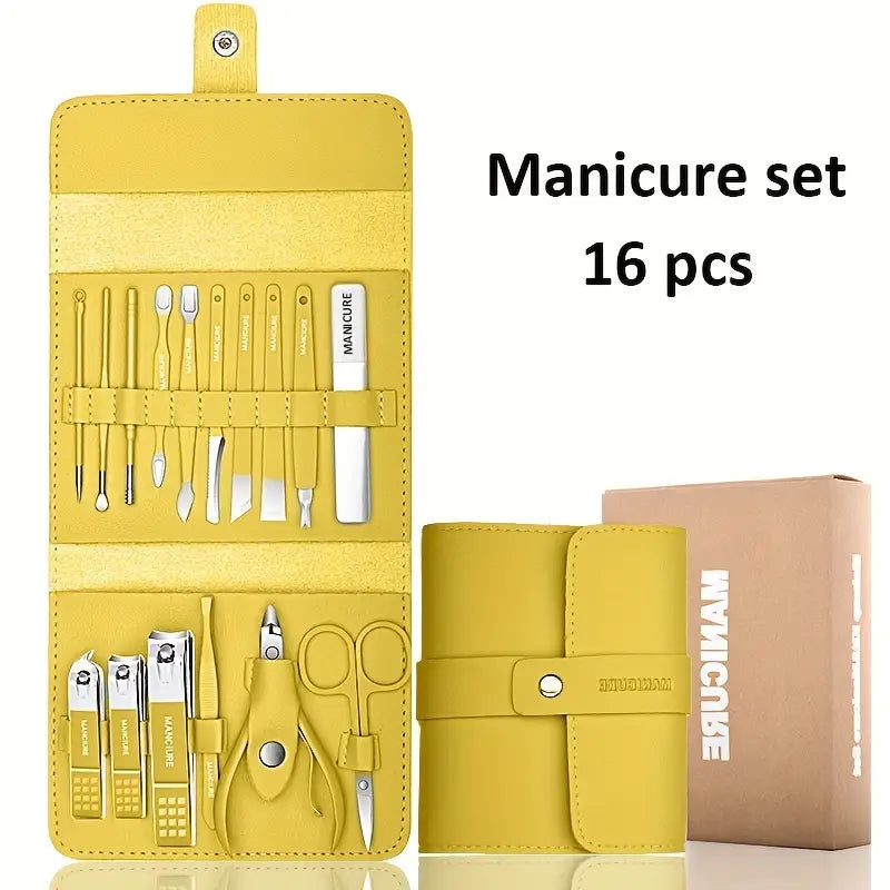16 in 1 Manicure & Nail Care Set with Leather Case